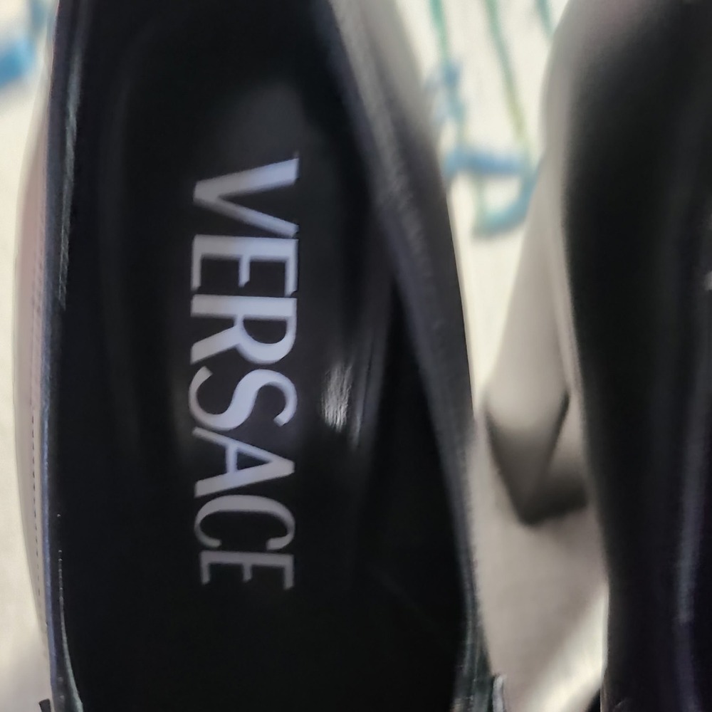 Versace Black Leather Medusa Head Double Platform Block Heel Loafers Size 38 - Picture 5 of 9